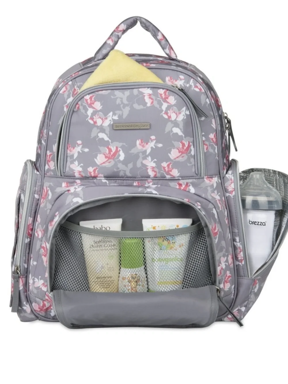 Bananafish Studio Floral Gray and Pinkish Peach Backpack Diaper Bag